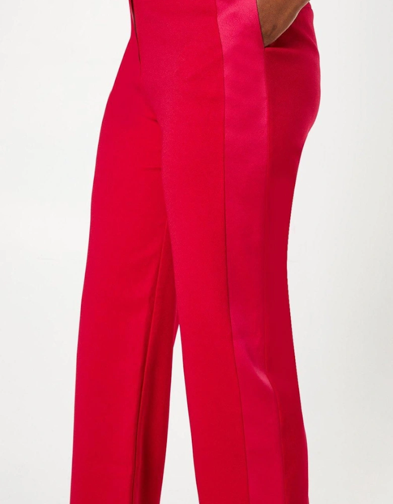 Satin Trim Slim Leg Tailored Trouser