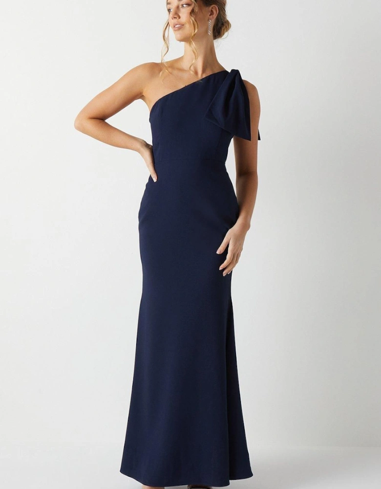 Bow One Shoulder Bridesmaid Maxi Dress