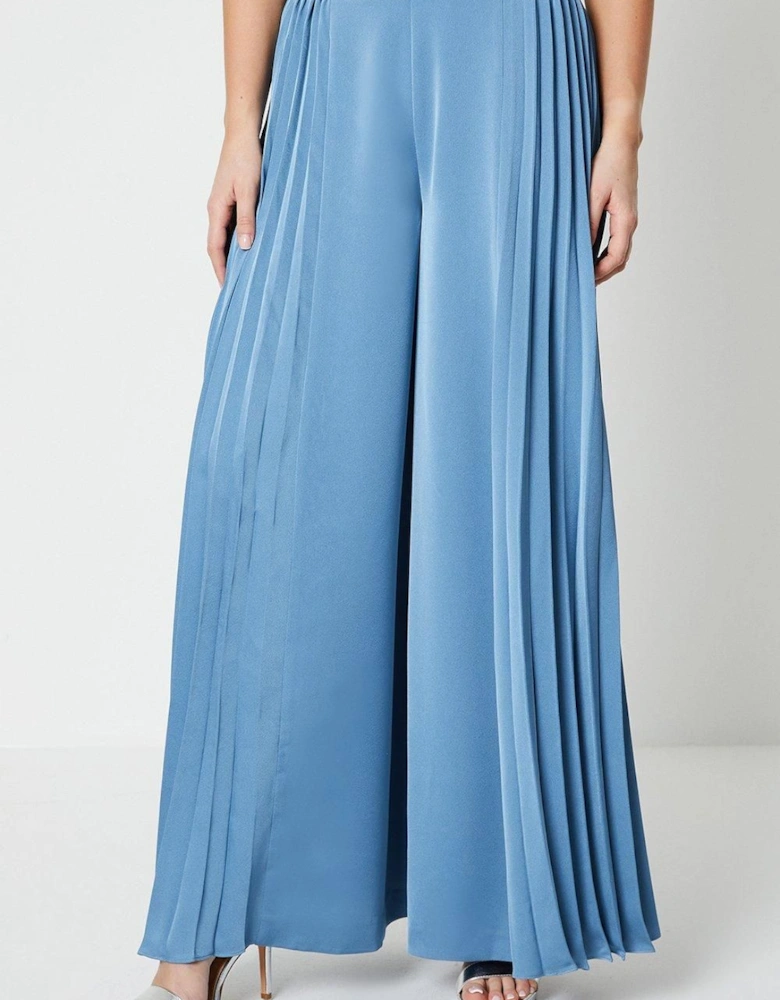 Side Panel Pleated Wide Leg Trousers