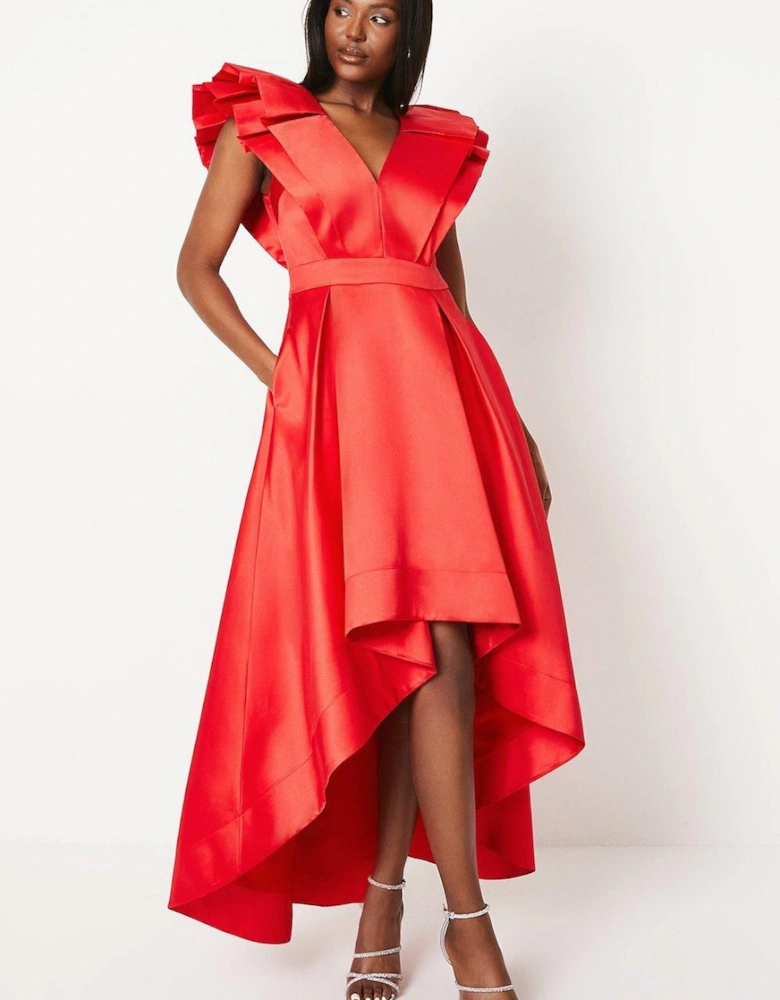 Frill Sleeve V Neck Midi Dress