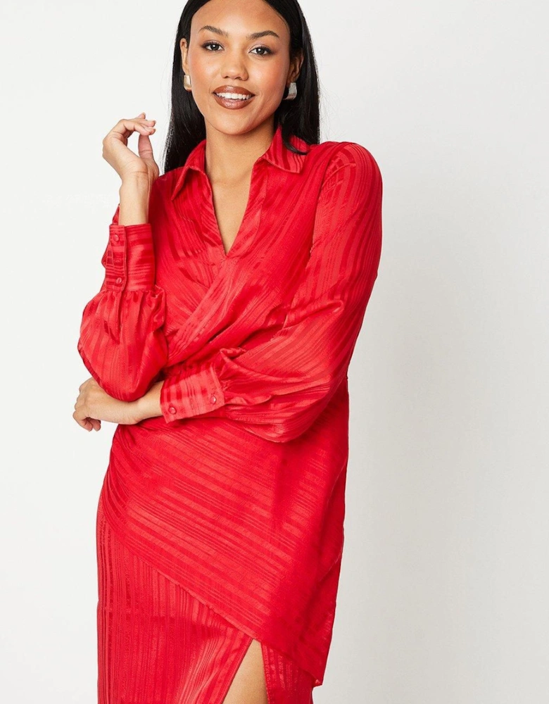 Satin Wrap Front Shirt Dress