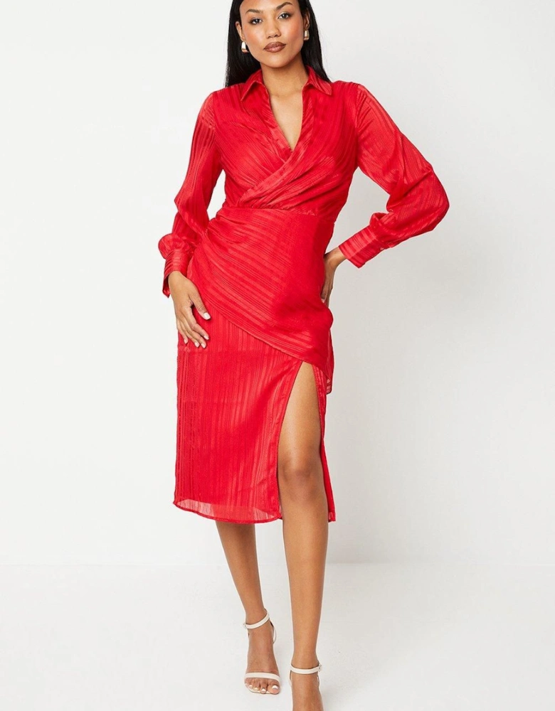 Satin Wrap Front Shirt Dress