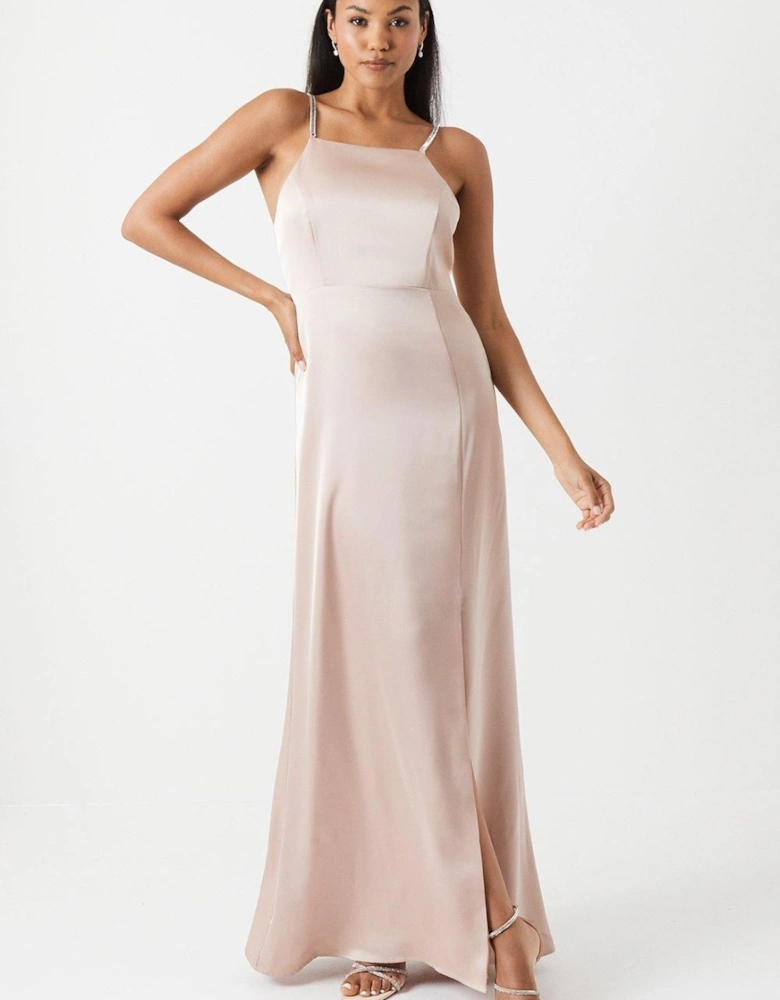 Diamonte Apron Neckline Bridesmaid Maxi Dress