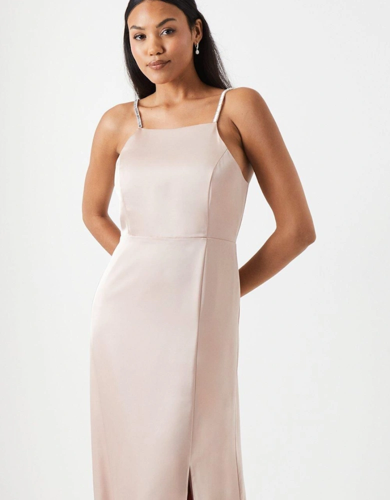 Diamonte Apron Neckline Bridesmaid Maxi Dress