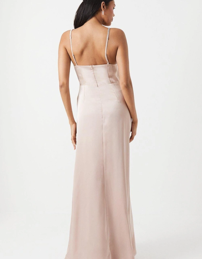 Diamonte Apron Neckline Bridesmaid Maxi Dress