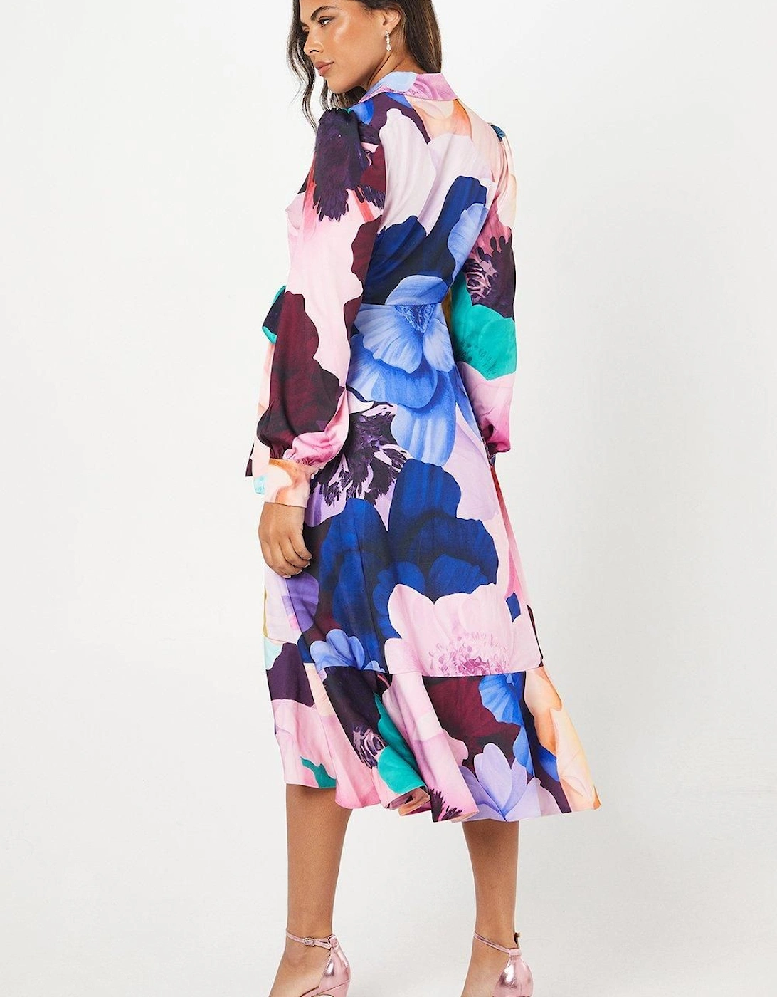 Premium Printed Satin Wrap Dress