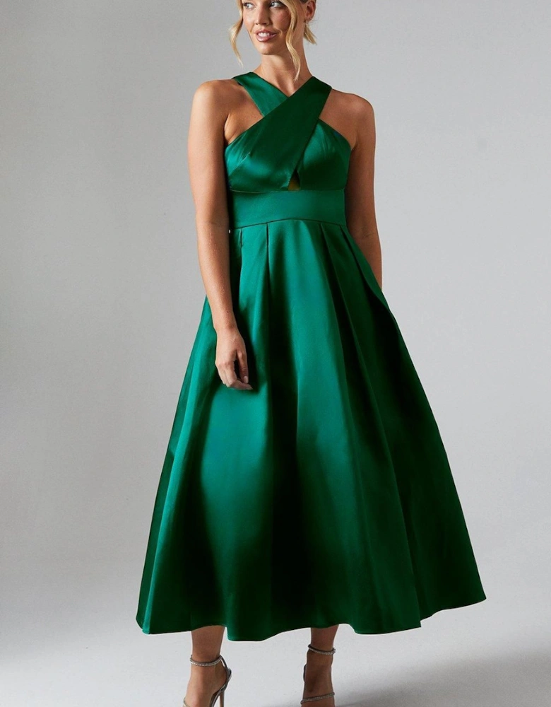 Cross Neck Twill Bridesmaid Dress