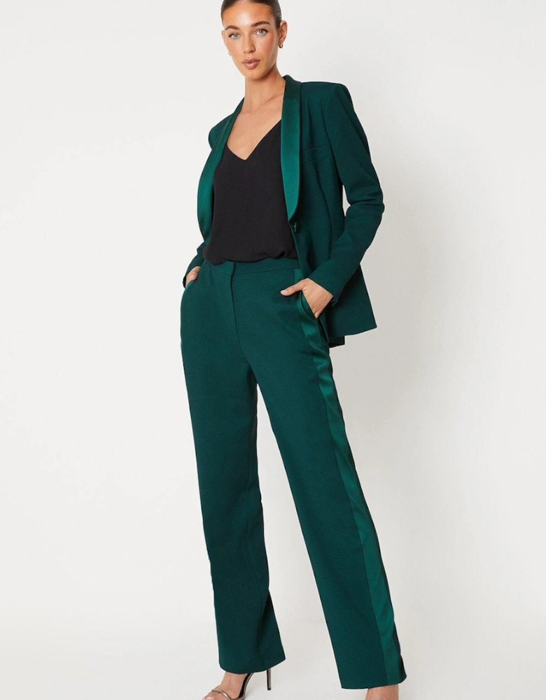 Satin Trim Slim Leg Tailored Trouser