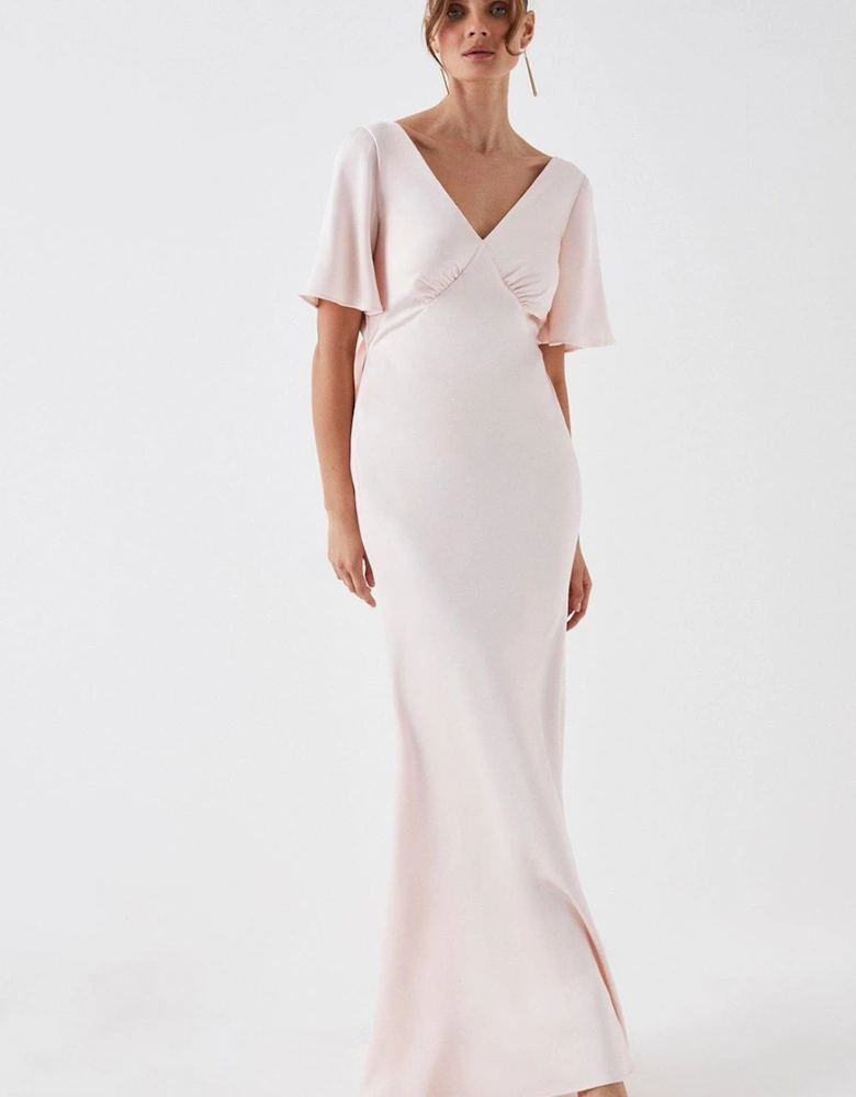 Tie Back Satin Back Crepe Bridesmaids Dress