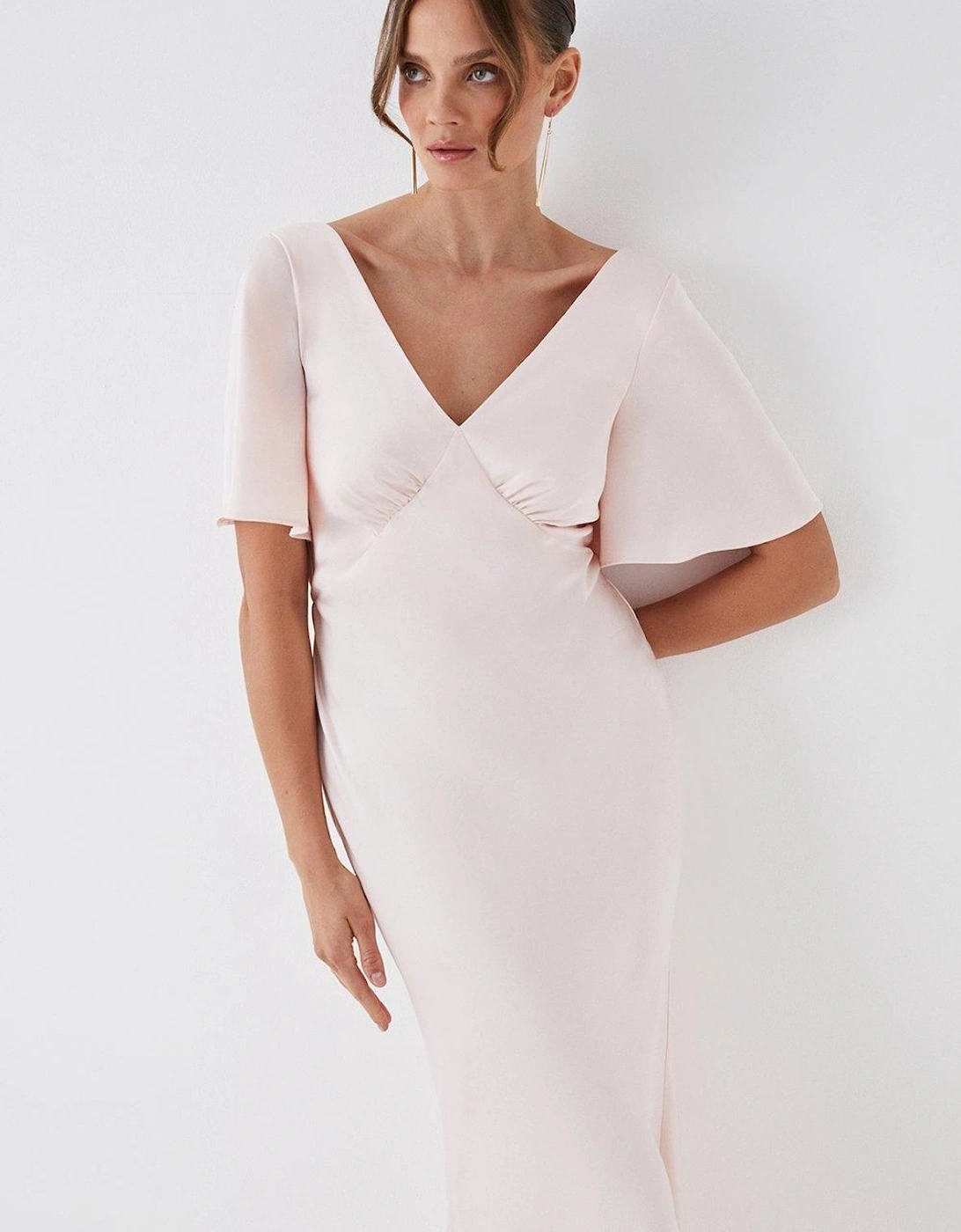 Tie Back Satin Back Crepe Bridesmaids Dress