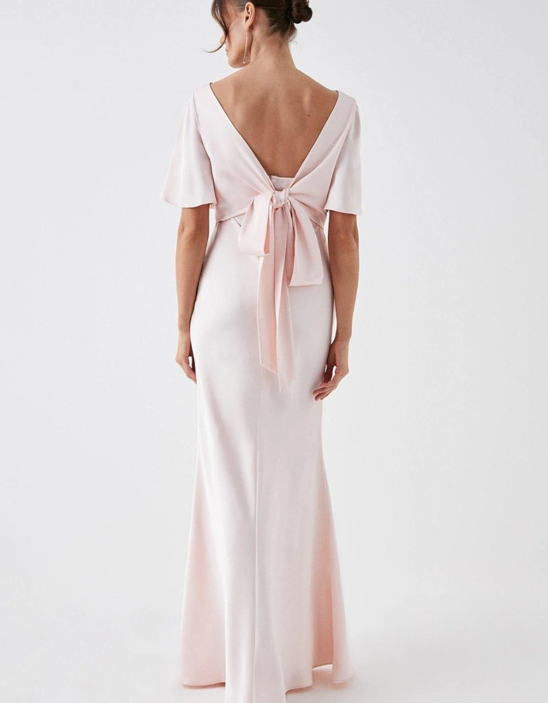 Tie Back Satin Back Crepe Bridesmaids Dress