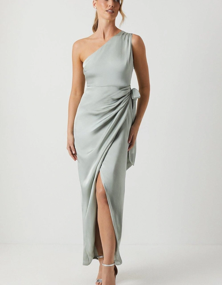 One Shoulder Wrap Satin Bridesmaid Dress