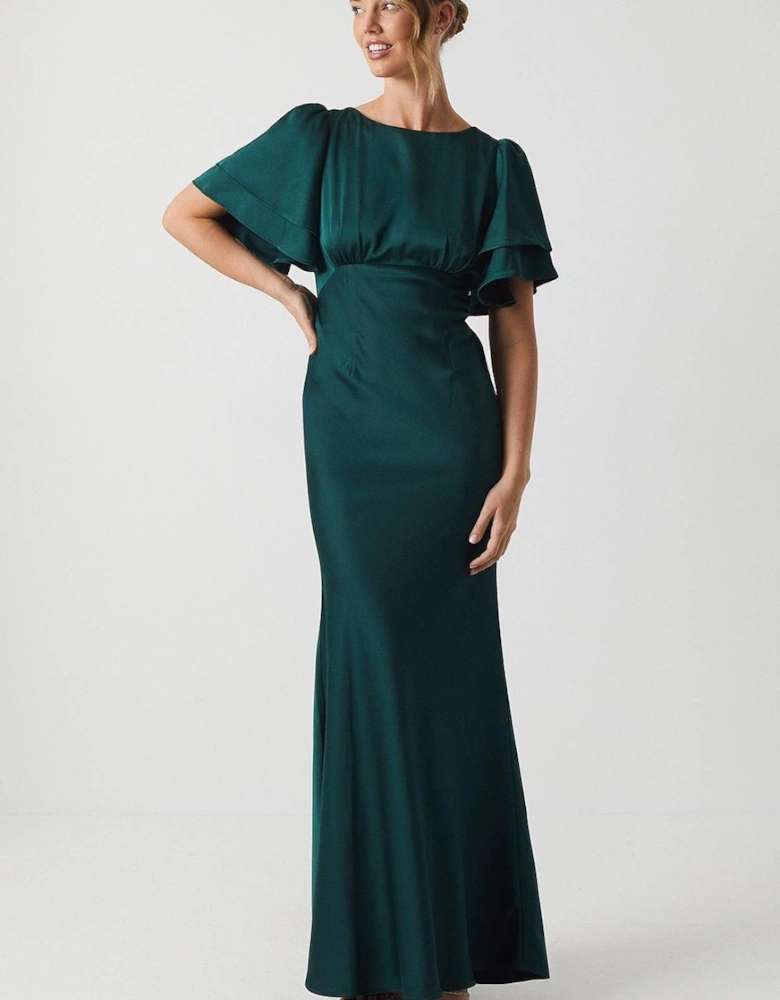 Satin Back Crepe Double Sleeve Bridesmaid Dress