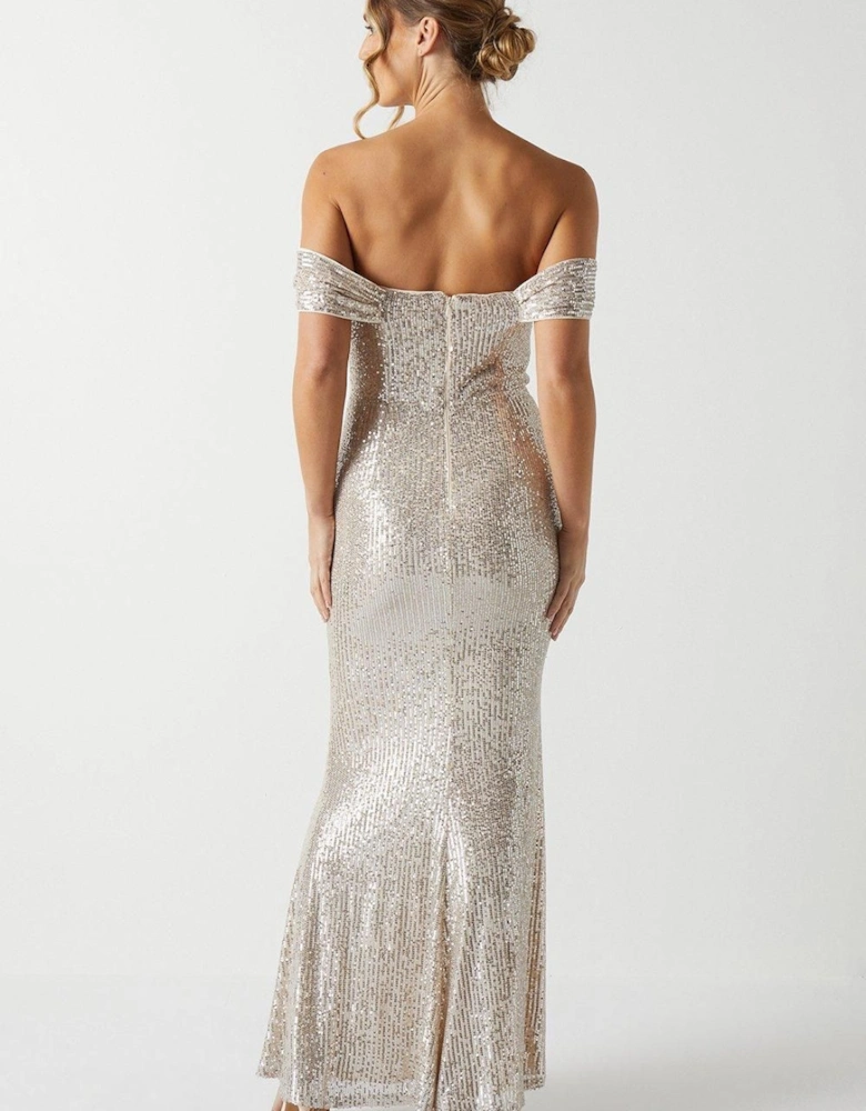 Sequin Bardot Bridesmaid Maxi Dress