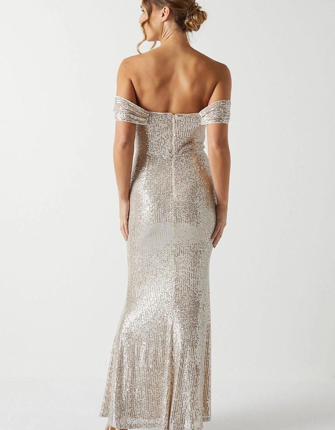 Sequin Bardot Bridesmaid Maxi Dress