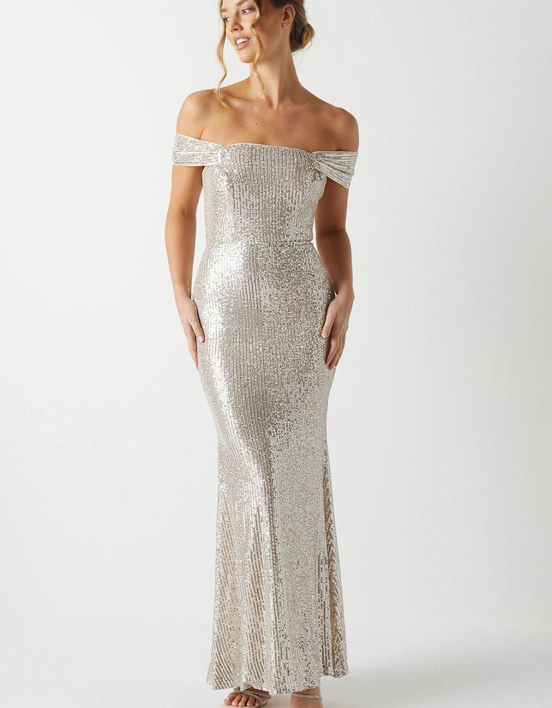 Sequin Bardot Bridesmaid Maxi Dress