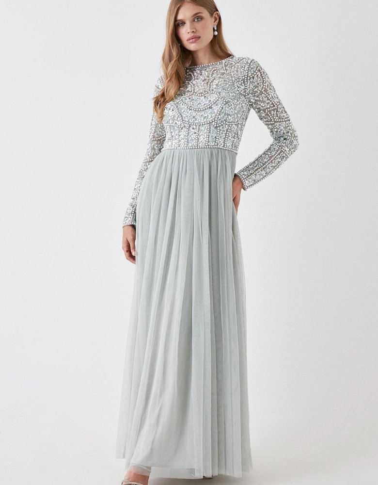 Floral Pearl Long Sleeve Two In One Bridesmaid Dress