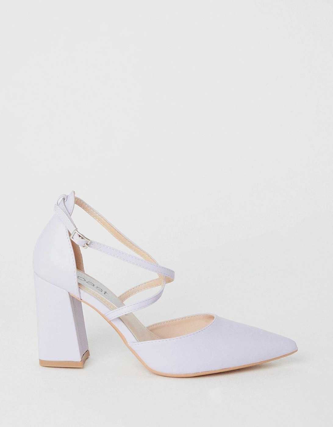 Treat Cross Strap Pointed Block Heel Court Shoes