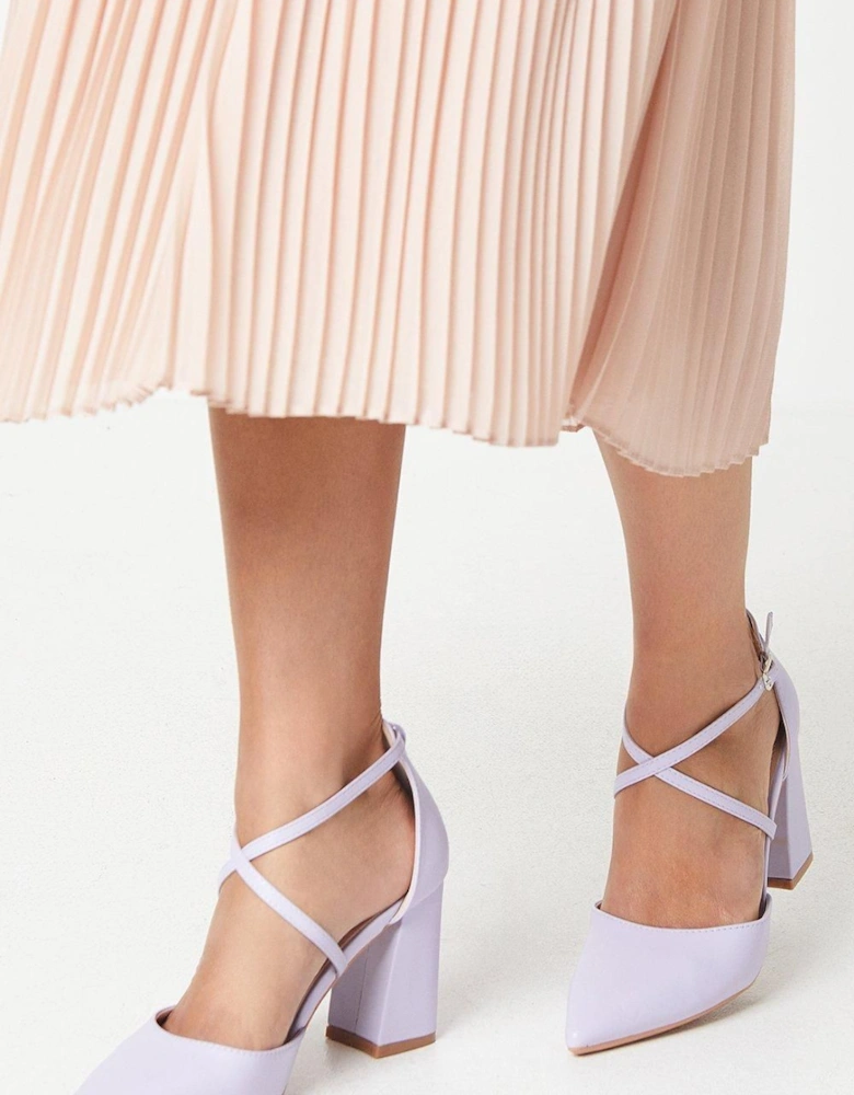 Treat Cross Strap Pointed Block Heel Court Shoes