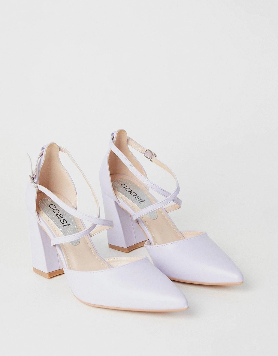 Treat Cross Strap Pointed Block Heel Court Shoes