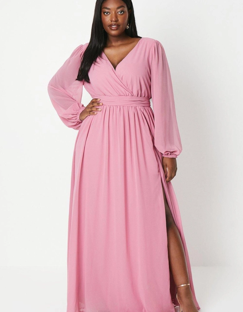Plus Wrap Front Georgette Maxi Dress