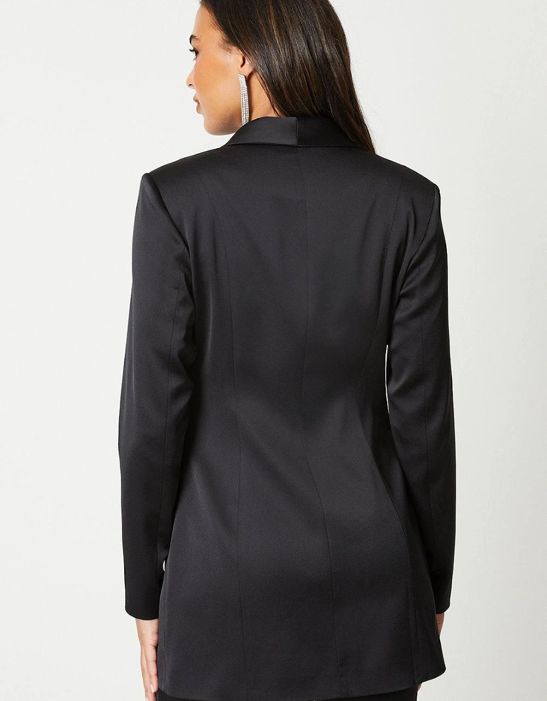 Premium Satin Long Line Double Breasted Blazer