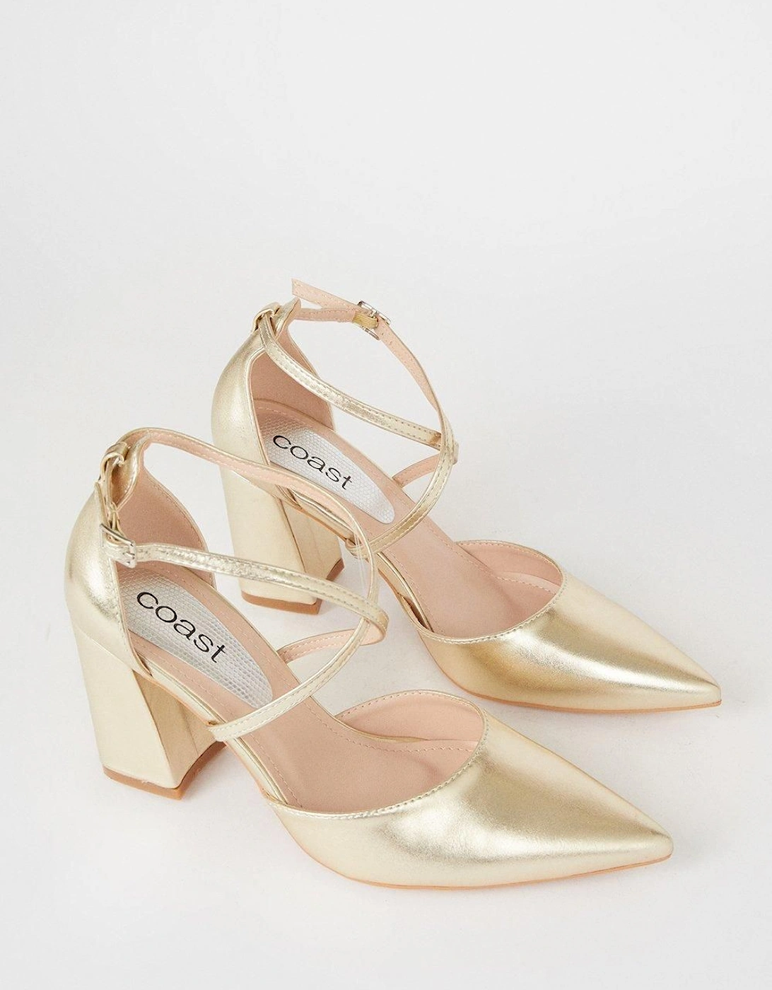 Treat Cross Strap Pointed Block Heel Court Shoes