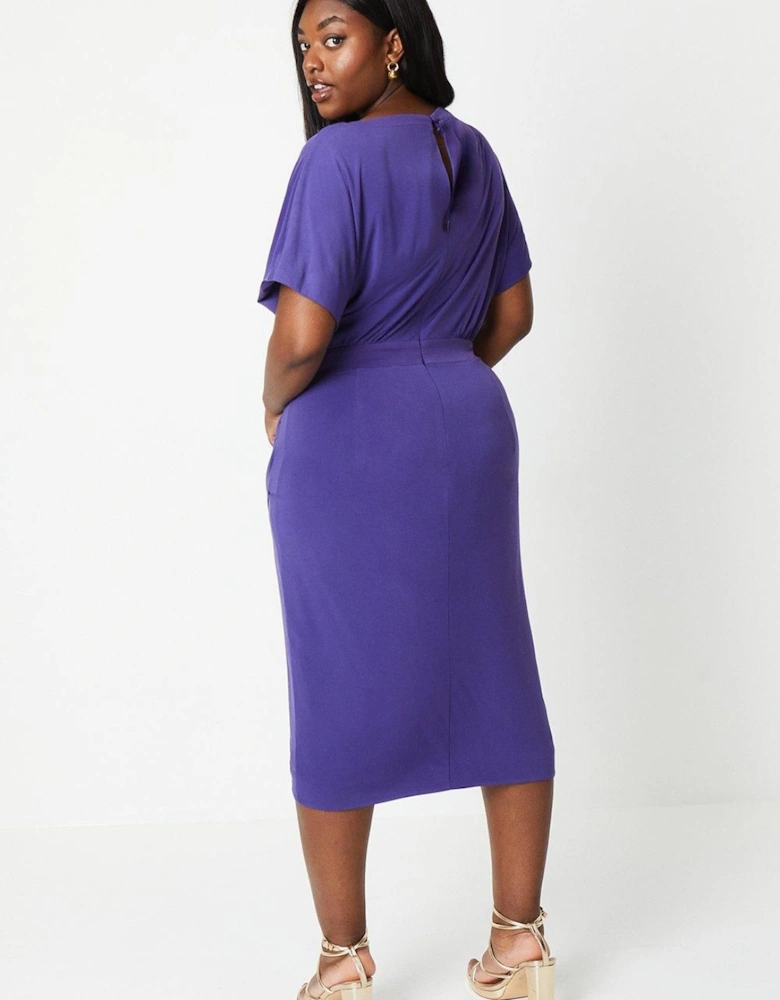 Plus  Wrap Pencil Midi Dress In Stretch Jersey