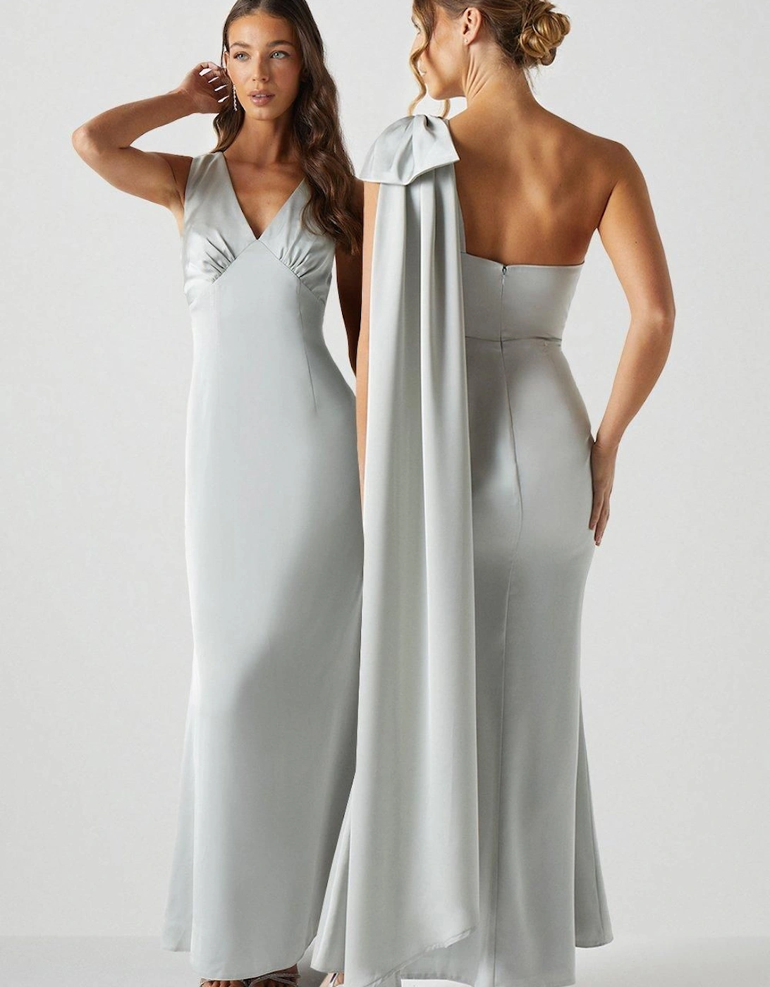 Bow And Drape Detail One Shoulder Satin Bridesmaid Dress, 6 of 5