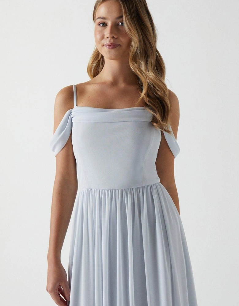 Teen Cold Shoulder Stretch Mesh Bridesmaid Dress