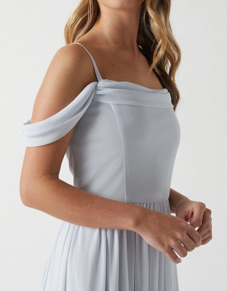 Teen Cold Shoulder Stretch Mesh Bridesmaid Dress