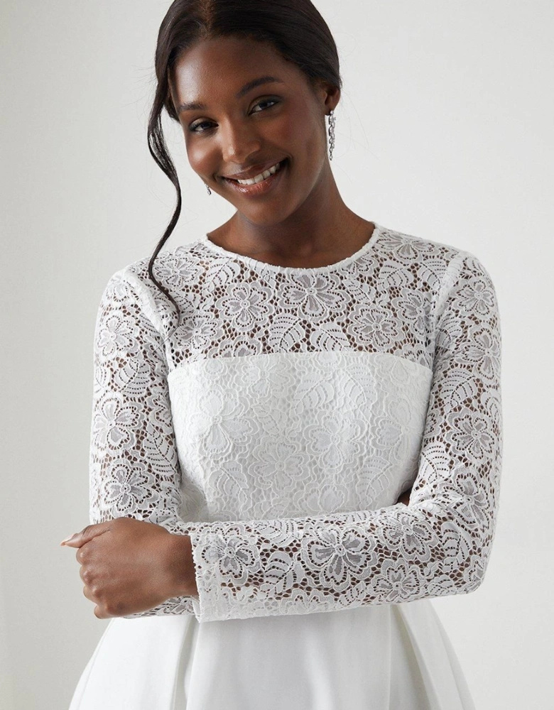 Long Sleeve Lace Ponte Midi Wedding Dress