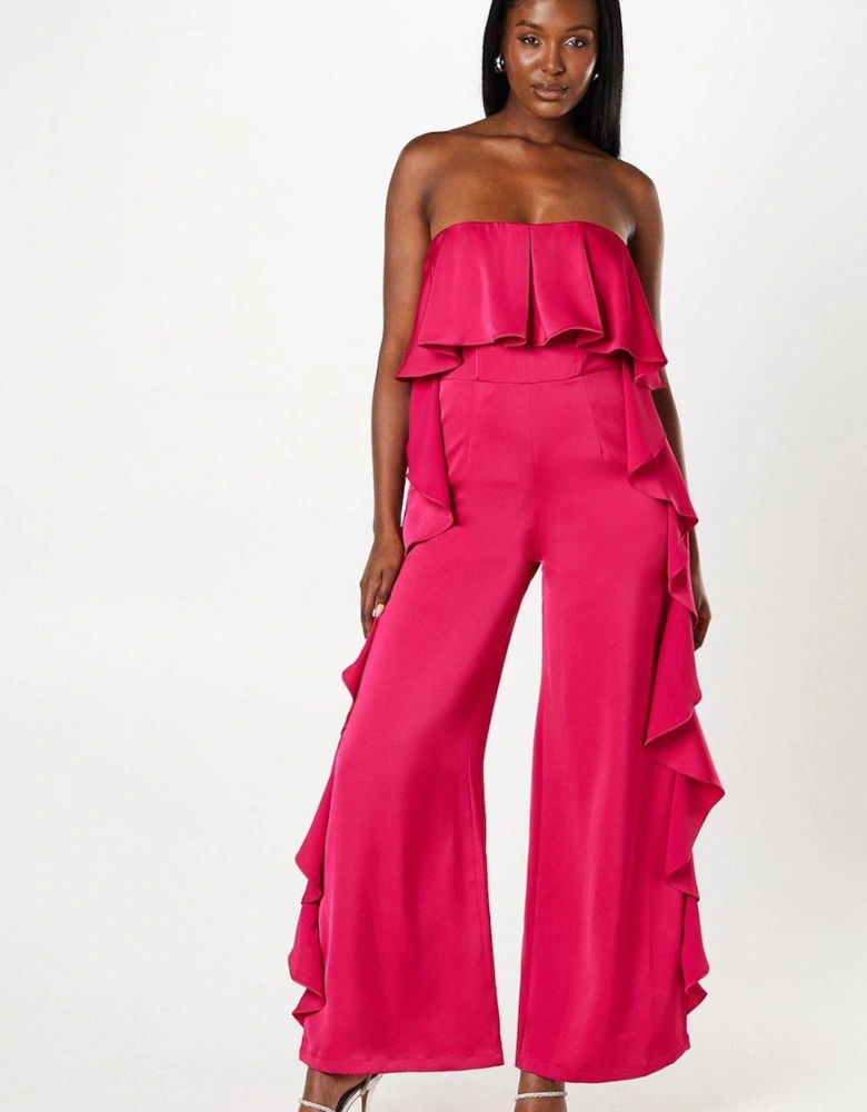 Satin Bandeau Jumpsuit With Ruffle