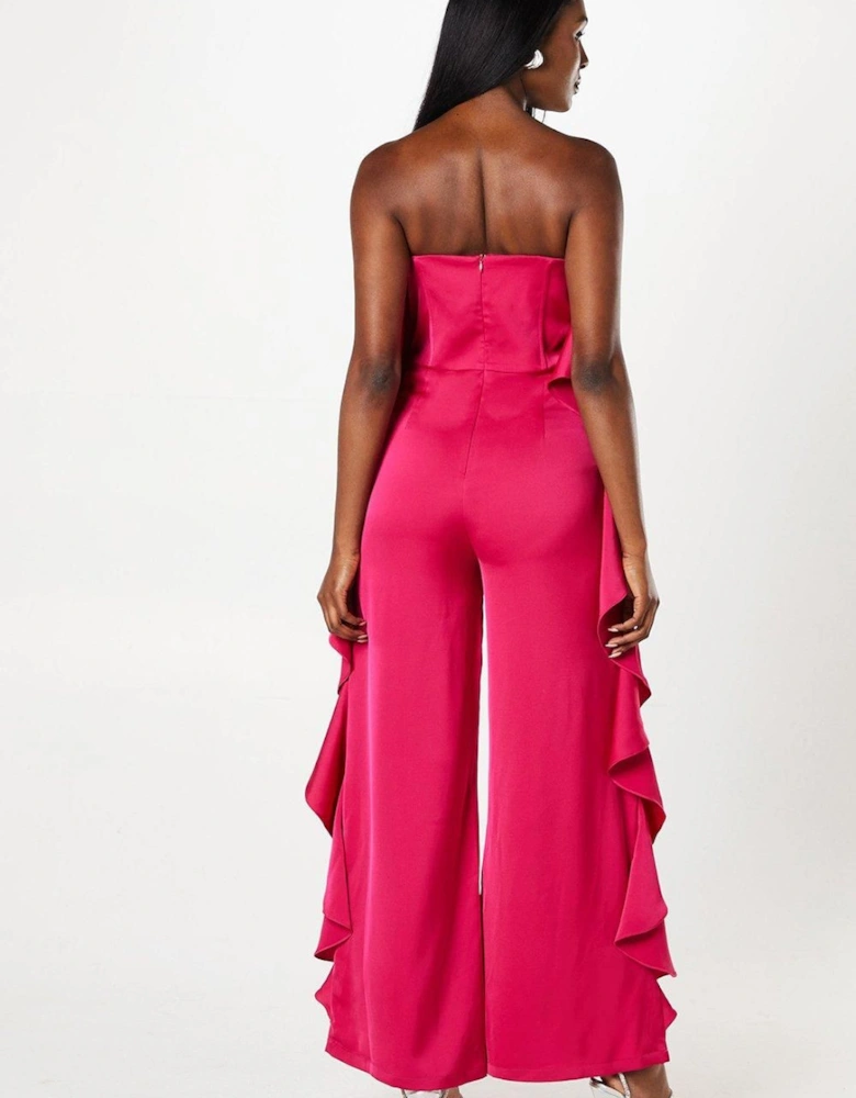 Satin Bandeau Jumpsuit With Ruffle