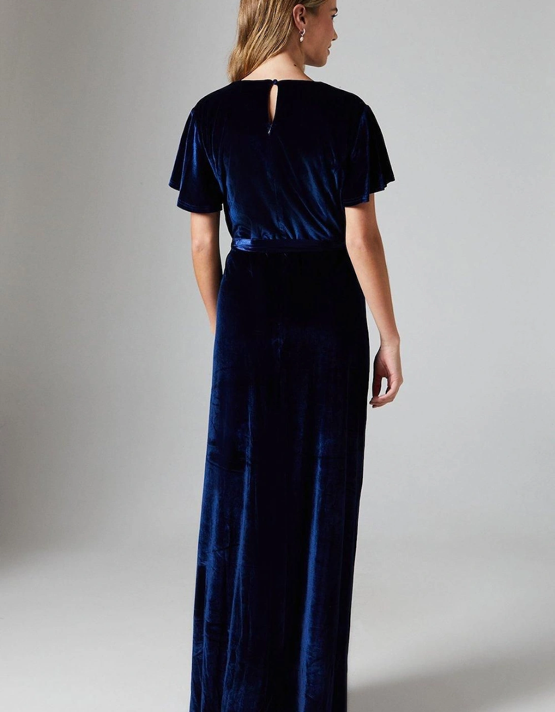 Teen Velvet Angel Sleeve Bridesmaids Maxi Dress