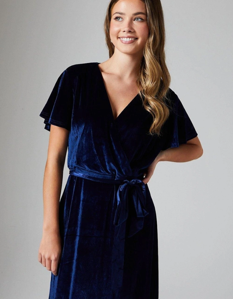 Teen Velvet Angel Sleeve Bridesmaids Maxi Dress