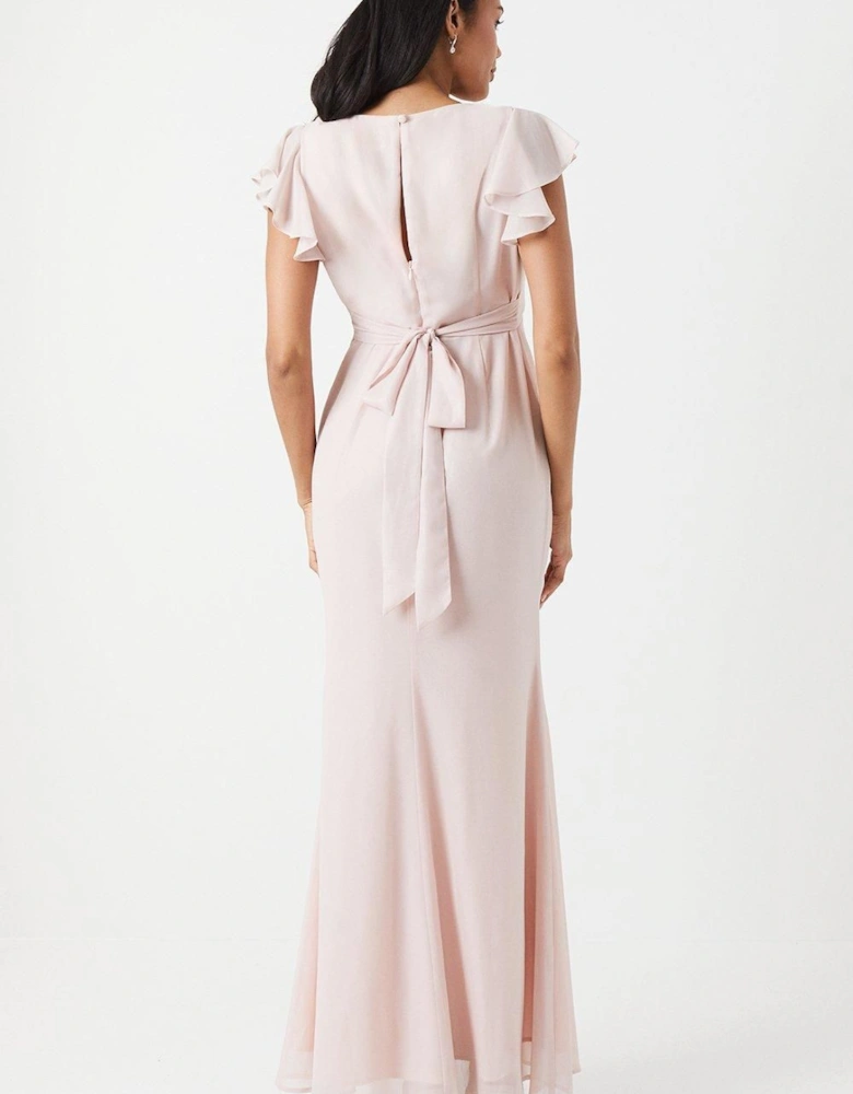 Shimmer Chiffon Angel Sleeve Bridesmaid Maxi Dress