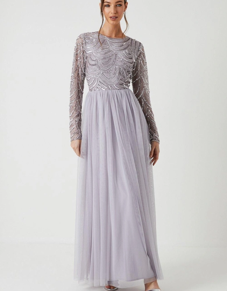 Art Deco Beaded Mesh Bridesmaid Dress