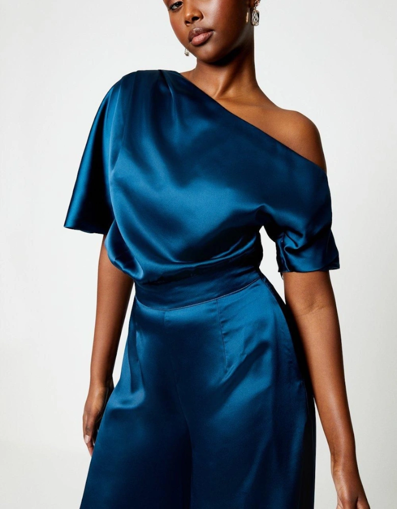 One Shoulder Satin Top Jumpsuit