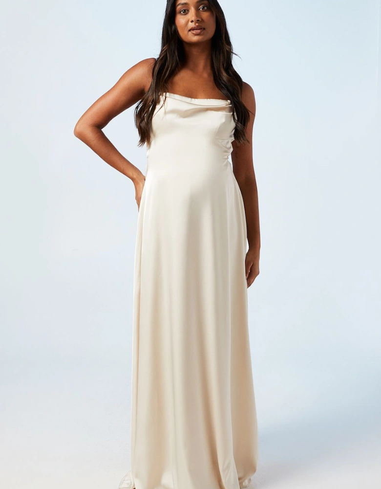 Maternity Strappy Cowl Satin Bridesmaid Maxi Dress