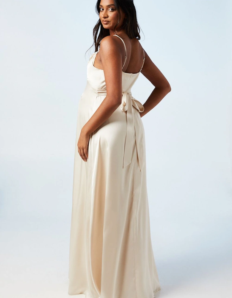 Maternity Strappy Cowl Satin Bridesmaid Maxi Dress