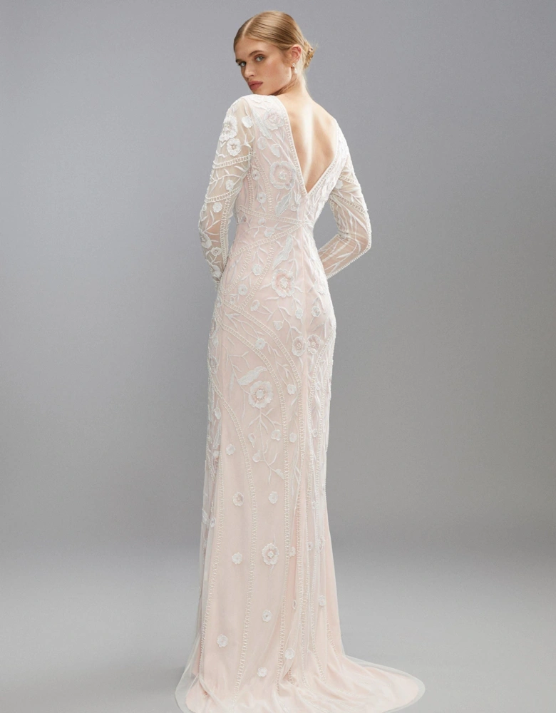 Premium Embellished Blush Bridal Maxi Dress