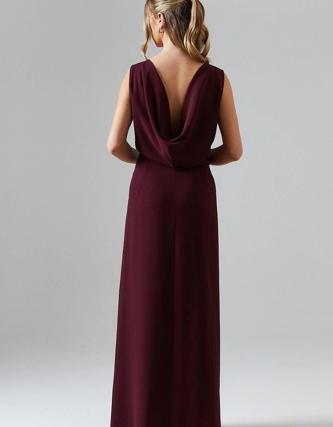 Teen Cowl Back Satin Bridesmaids Maxi Dress