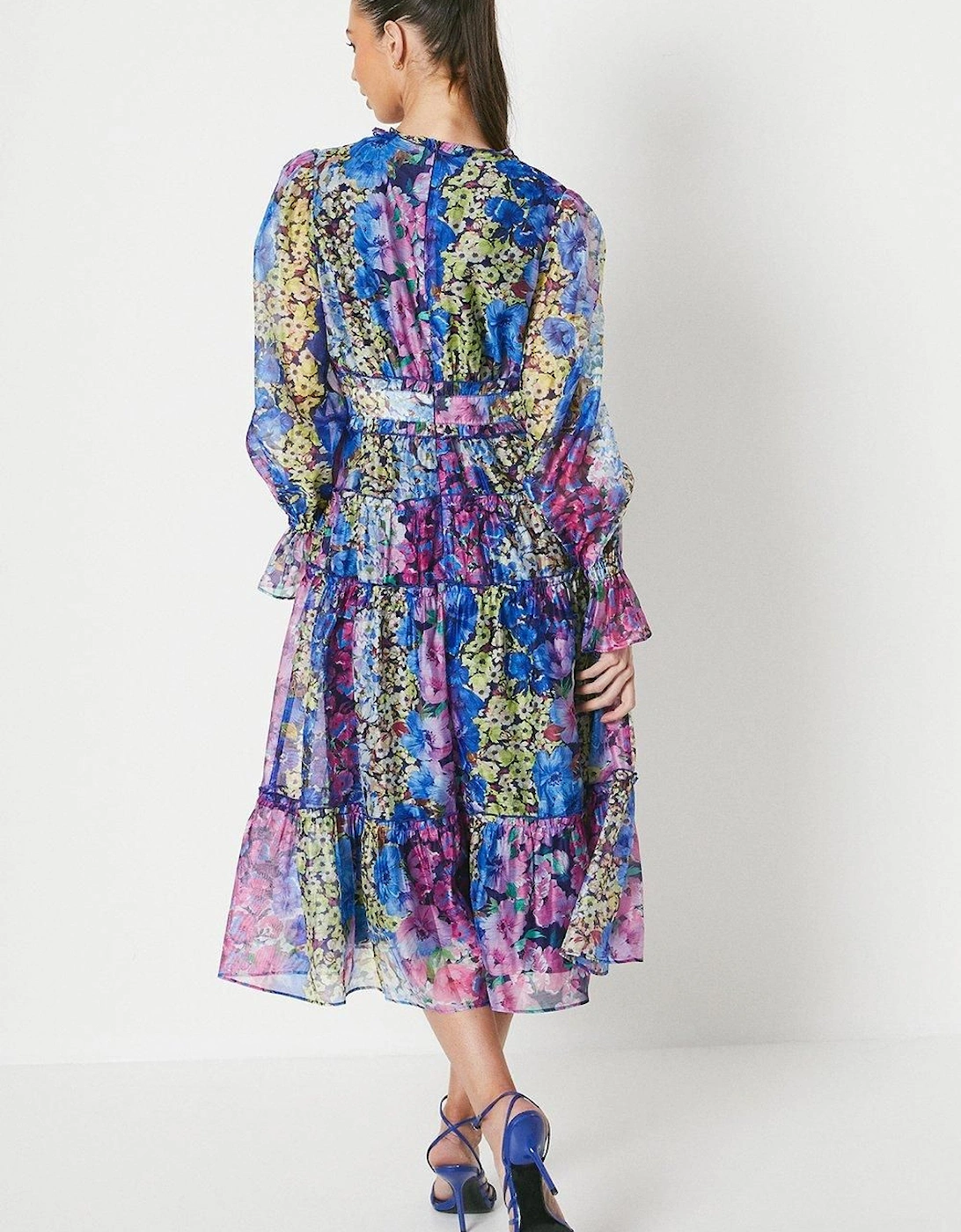 Printed Organza Layer Midi Dress