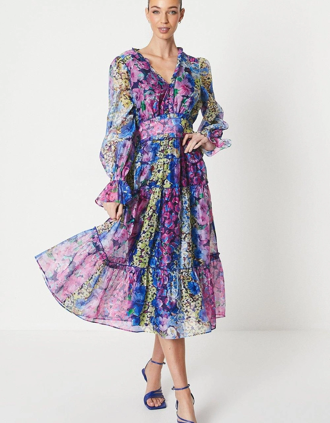 Printed Organza Layer Midi Dress, 6 of 5