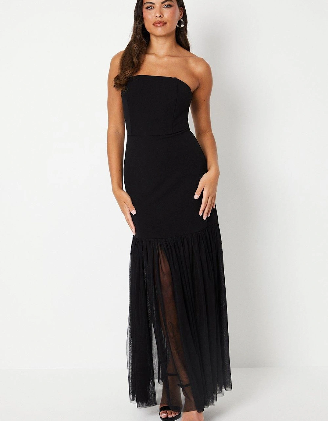 Crepe Corset With Tulle Skirt Maxi Dress, 6 of 5