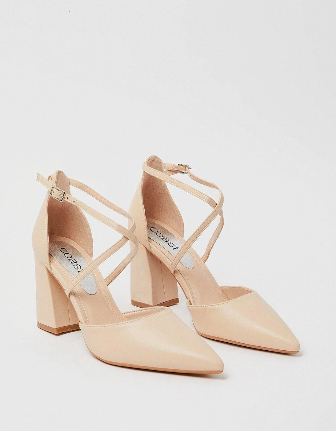 Treat Cross Strap Pointed Block Heel Court Shoes