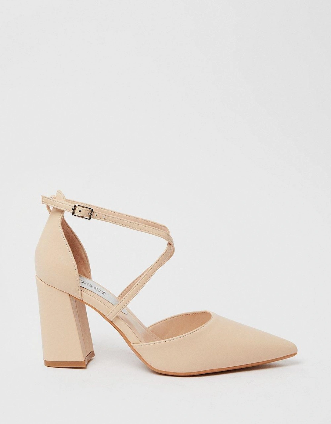 Treat Cross Strap Pointed Block Heel Court Shoes