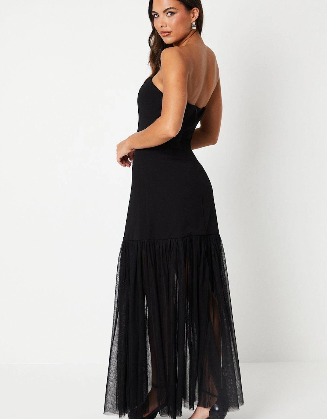 Crepe Corset With Tulle Skirt Maxi Dress