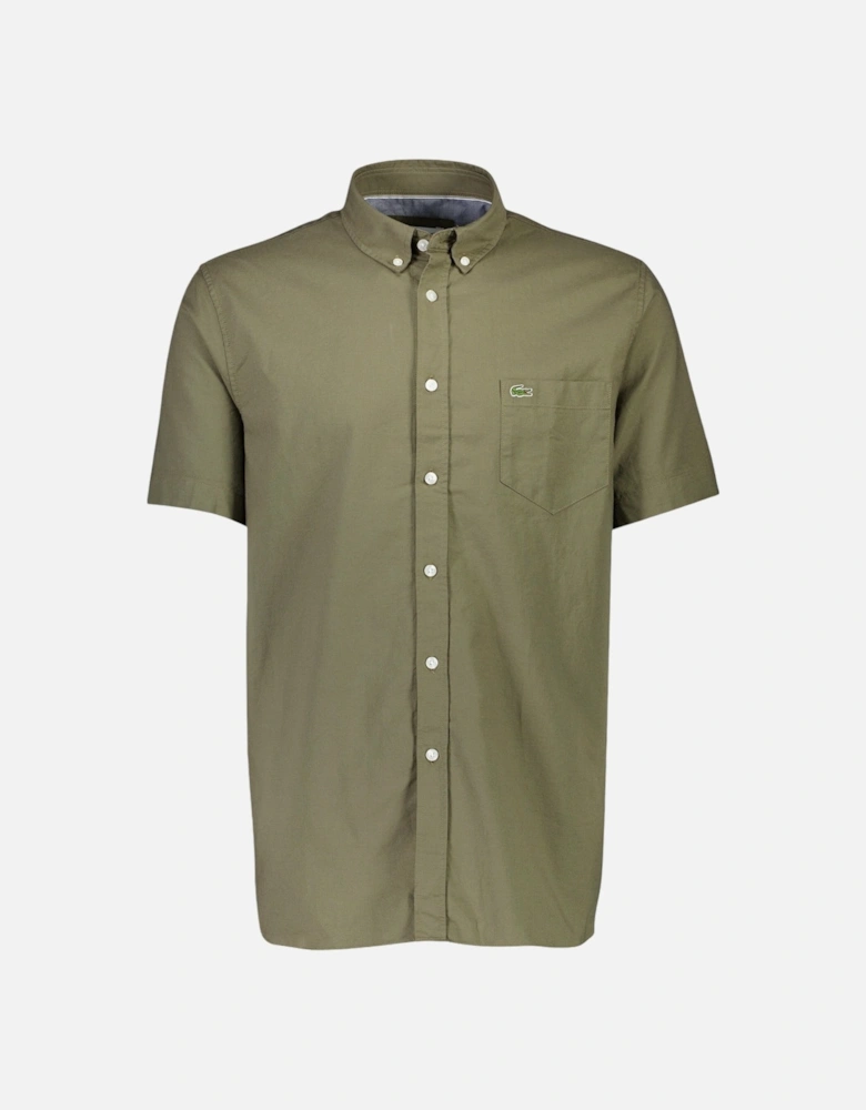 Mens Khaki Shirt Short Sleeve Regular Fit Summer Cotton Shirt Casual Top